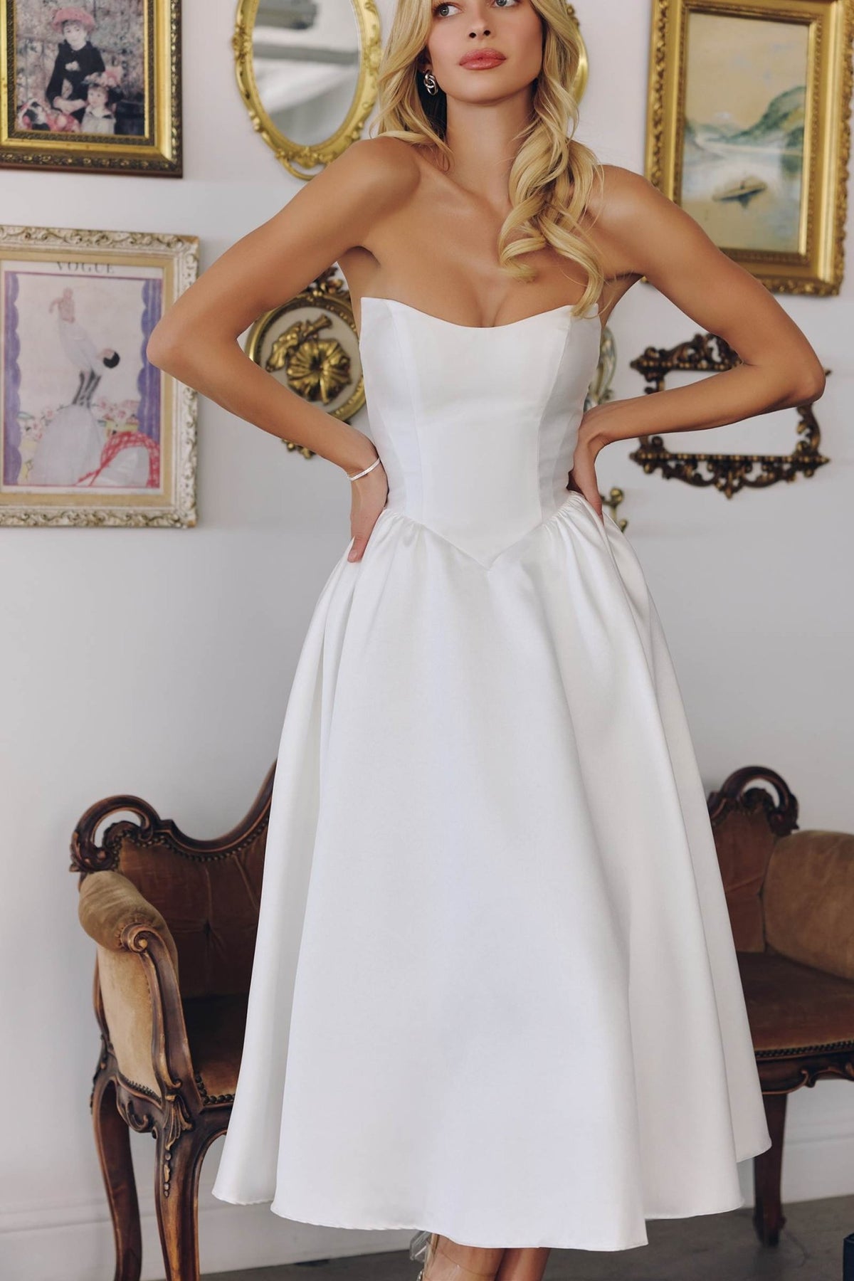 Amoris T822W Elegant Mikado Midi Strapless Wedding Reception Gown - Luzilly Bridal & Apparel
