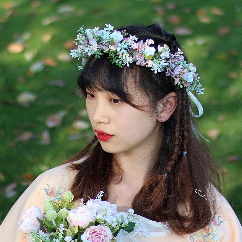 Ancient style girl Hanfu headwear simulation full sky star small floral headband forest princess bridal wreath - Luzilly Bridal & Apparel
