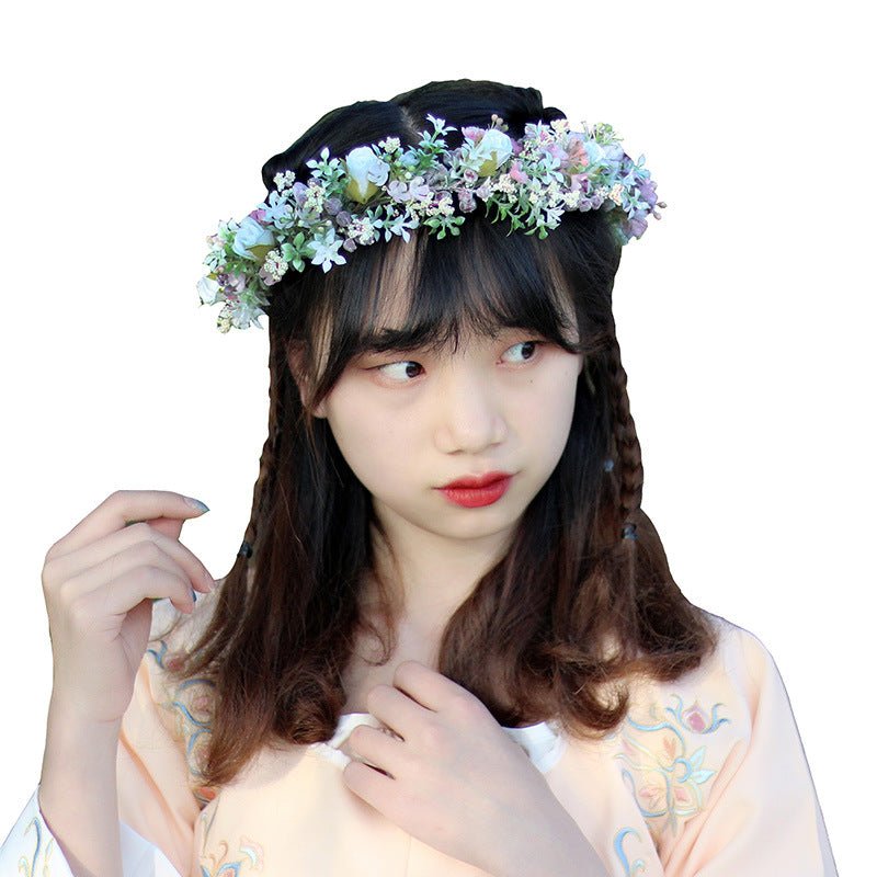 Ancient style girl Hanfu headwear simulation full sky star small floral headband forest princess bridal wreath - Luzilly Bridal & Apparel