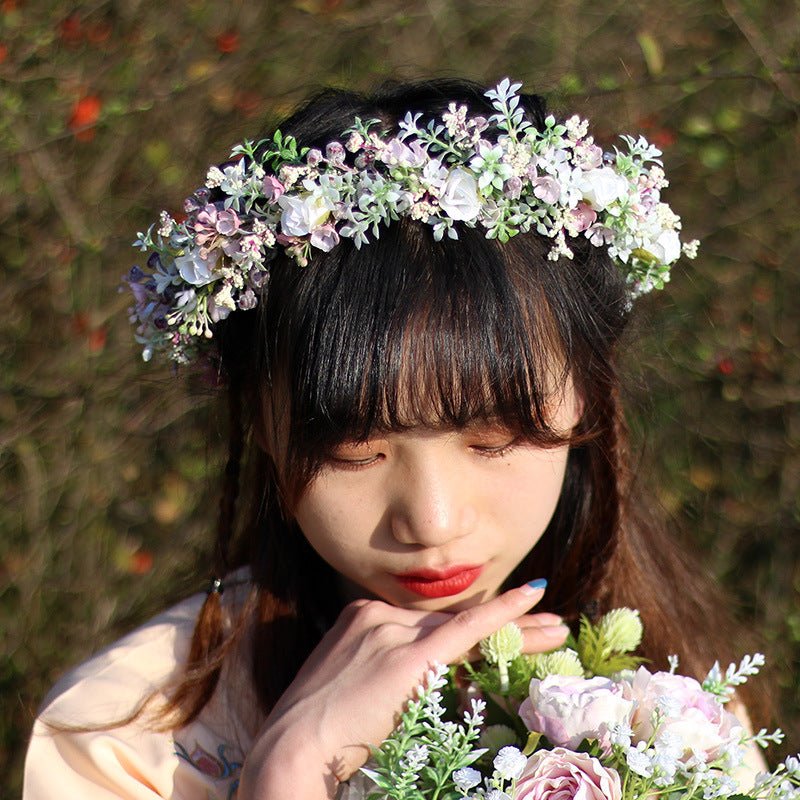 Ancient style girl Hanfu headwear simulation full sky star small floral headband forest princess bridal wreath - Luzilly Bridal & Apparel