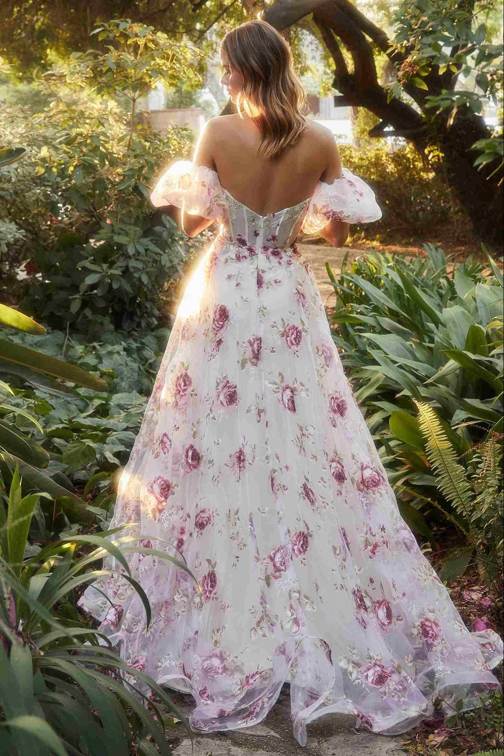 Andrea & Leo A1133 Floor Length Strapless Organza Peony Print Ball Gown - Luzilly Bridal & Apparel