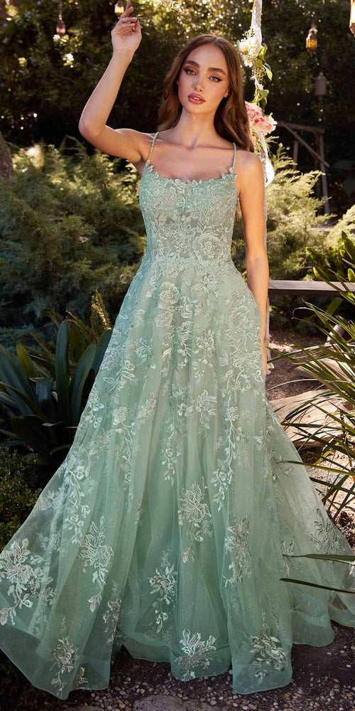 Andrea & Leo A1248 Long Lace Embellished Tulle Skirt A-Line Dress - Luzilly Bridal & Apparel