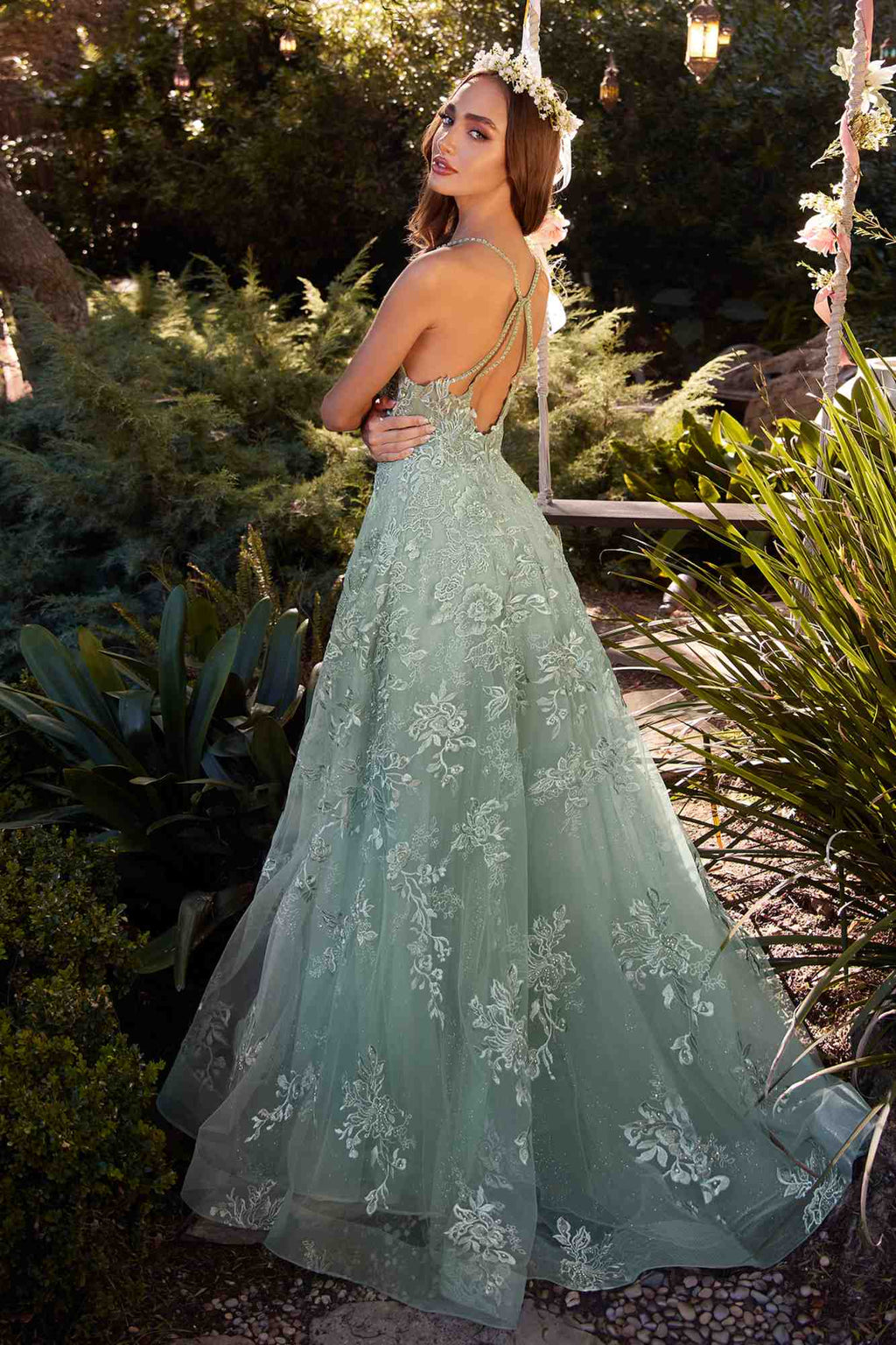 Andrea & Leo A1248 Long Lace Embellished Tulle Skirt A-Line Dress - Luzilly Bridal & Apparel