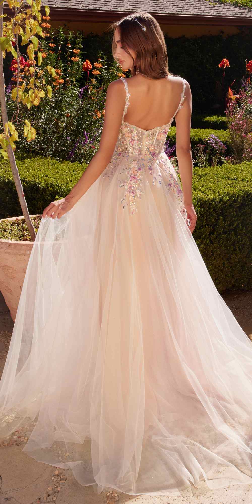 Andrea & Leo A1288 Long A-Line Dress Multicolored Floral Embellishments - Luzilly Bridal & Apparel