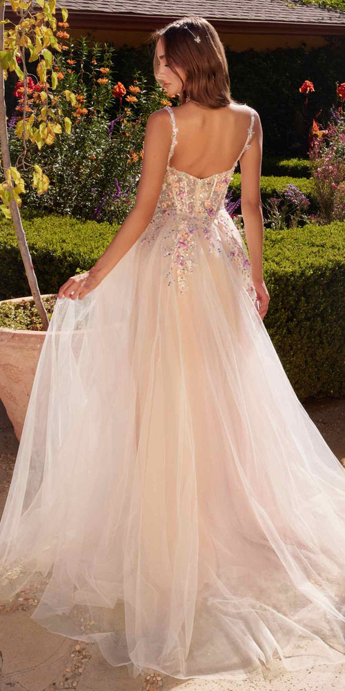 Andrea & Leo A1288 Long A-Line Dress Multicolored Floral Embellishments - Luzilly Bridal & Apparel