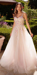 Andrea & Leo A1288 Long A-Line Dress Multicolored Floral Embellishments - Luzilly Bridal & Apparel