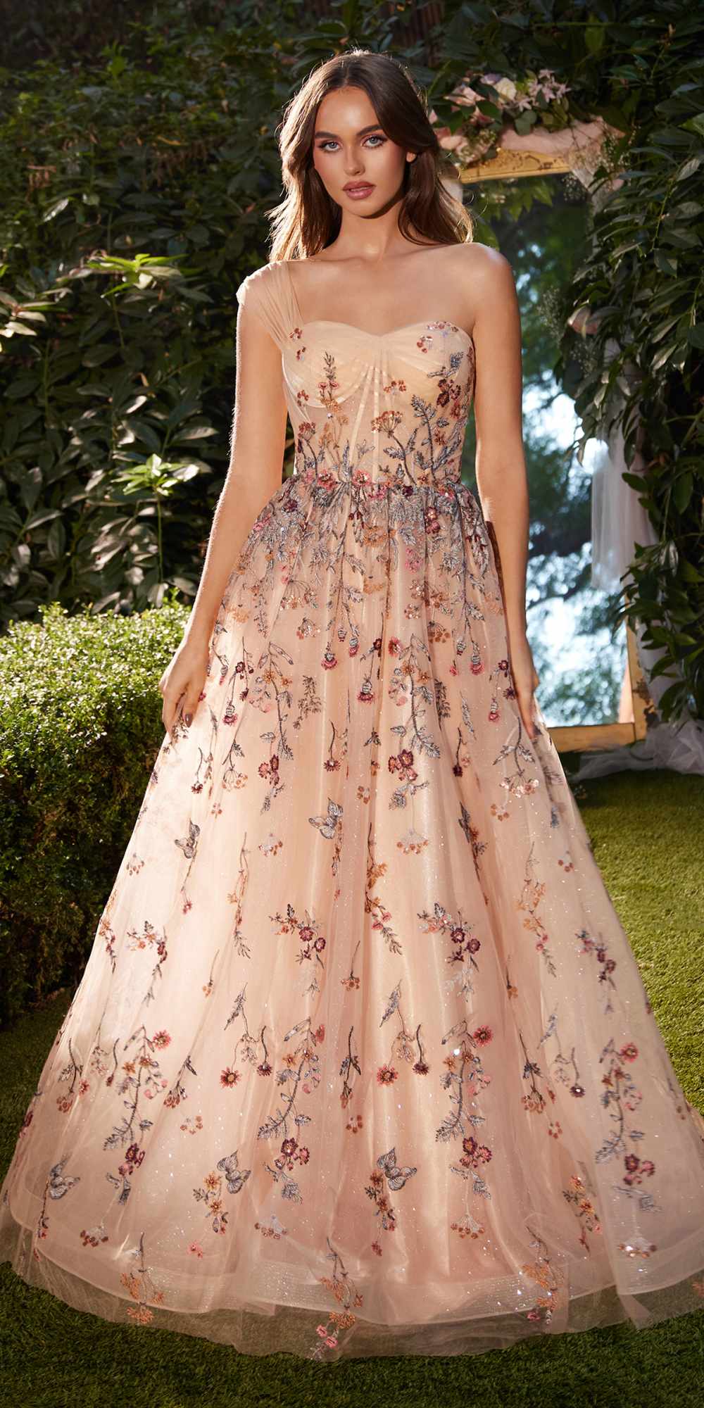 Andrea & Leo A1289 Long One Shoulder Floral Embroidered A-Line Gown - Luzilly Bridal & Apparel