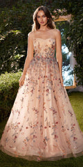 Andrea & Leo A1289 Long One Shoulder Floral Embroidered A-Line Gown - Luzilly Bridal & Apparel