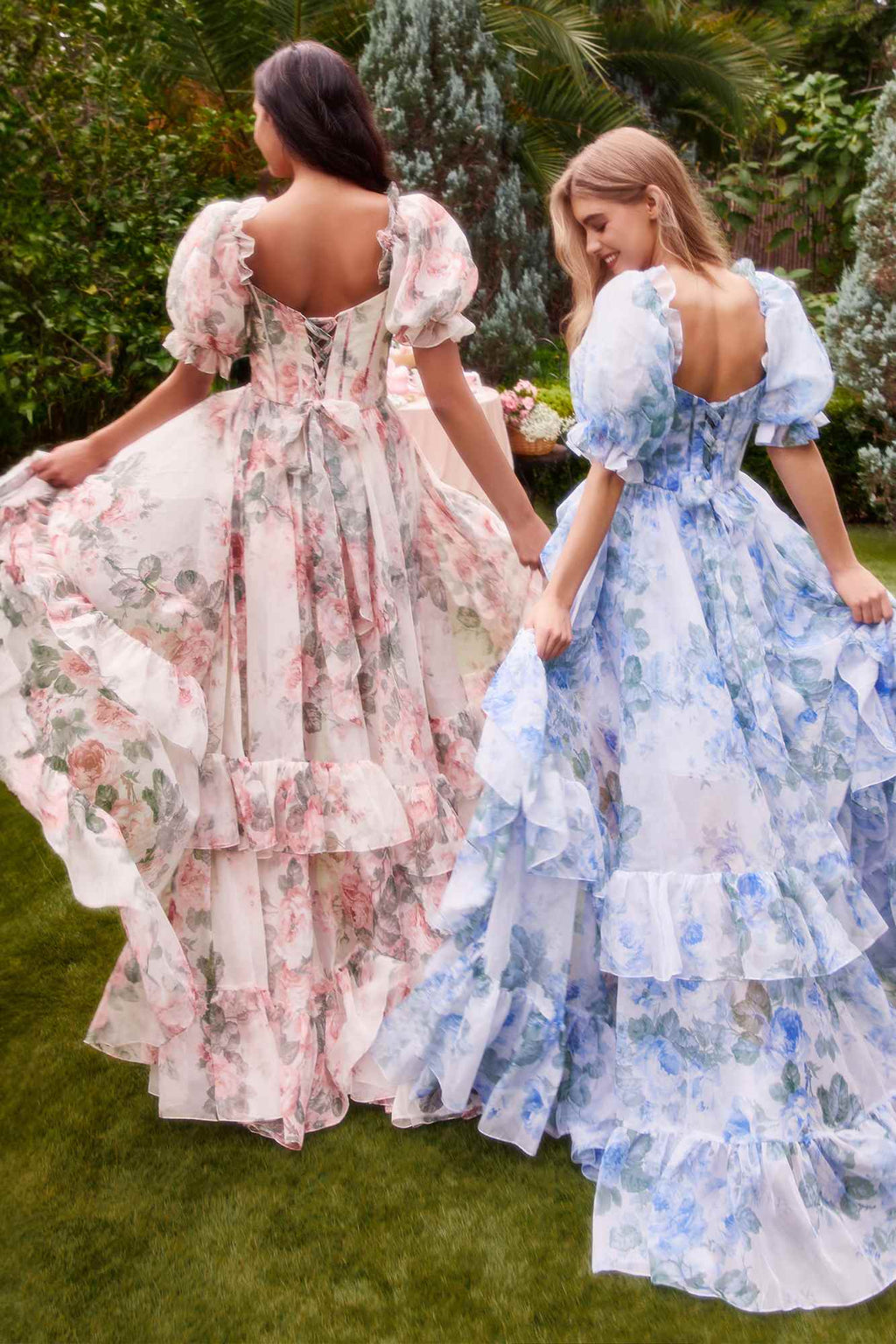 Andrea & Leo A1336 Long Floral Print Puff Sleeve A-line Gown - Luzilly Bridal & Apparel
