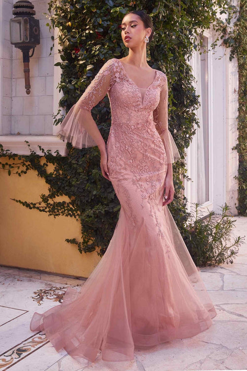 Andrea & Leo A1342 Fitted Lace Mermaid Gown With Trumpet Sleeve Mother of the Bride - Luzilly Bridal & Apparel