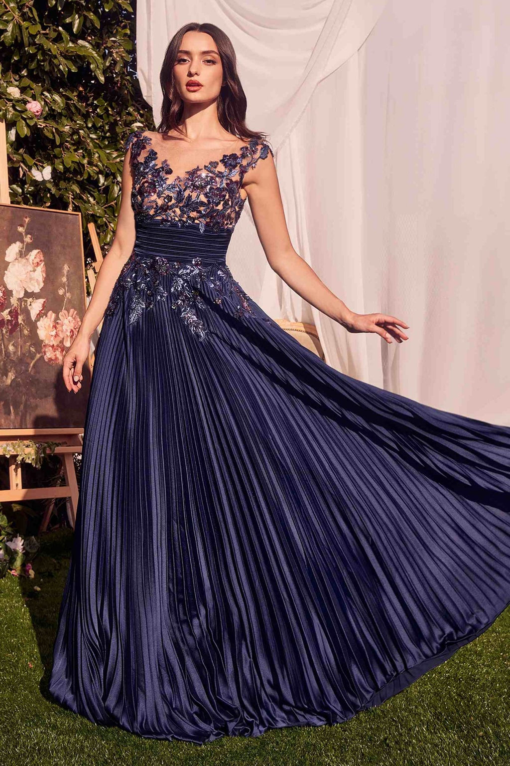 Andrea & Leo A1355 Dress Pleated Satin & Embellished A-Line Gown - Luzilly Bridal & Apparel