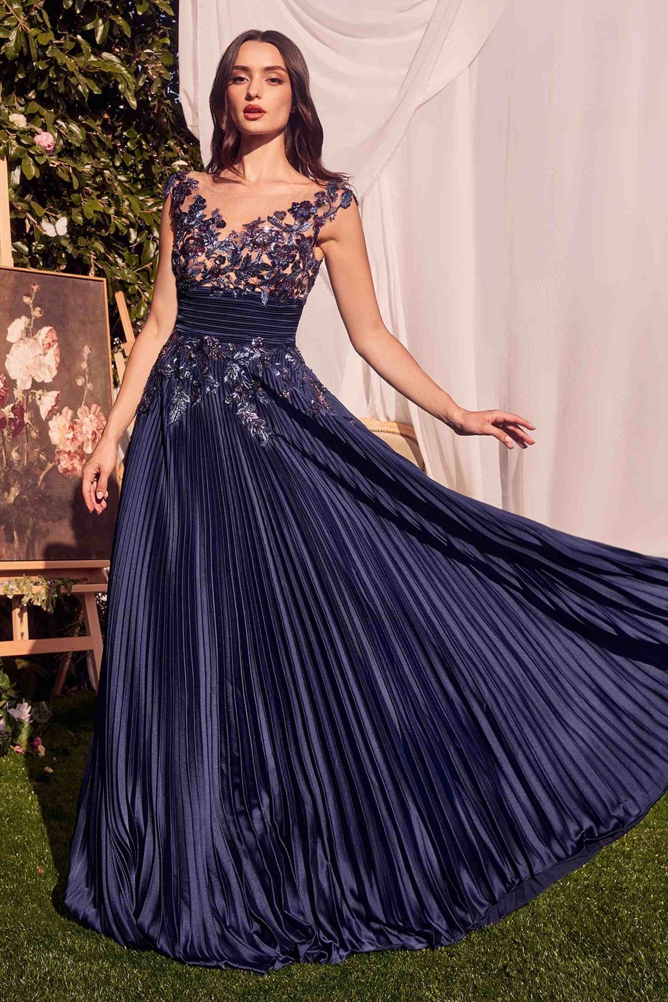 Andrea & Leo A1355 Dress Pleated Satin & Embellished A-Line Gown - Luzilly Bridal & Apparel