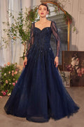 Andrea & Leo A1367 Dress Sequin Embellished Long Sleeve A-Line Gown - Luzilly Bridal & Apparel