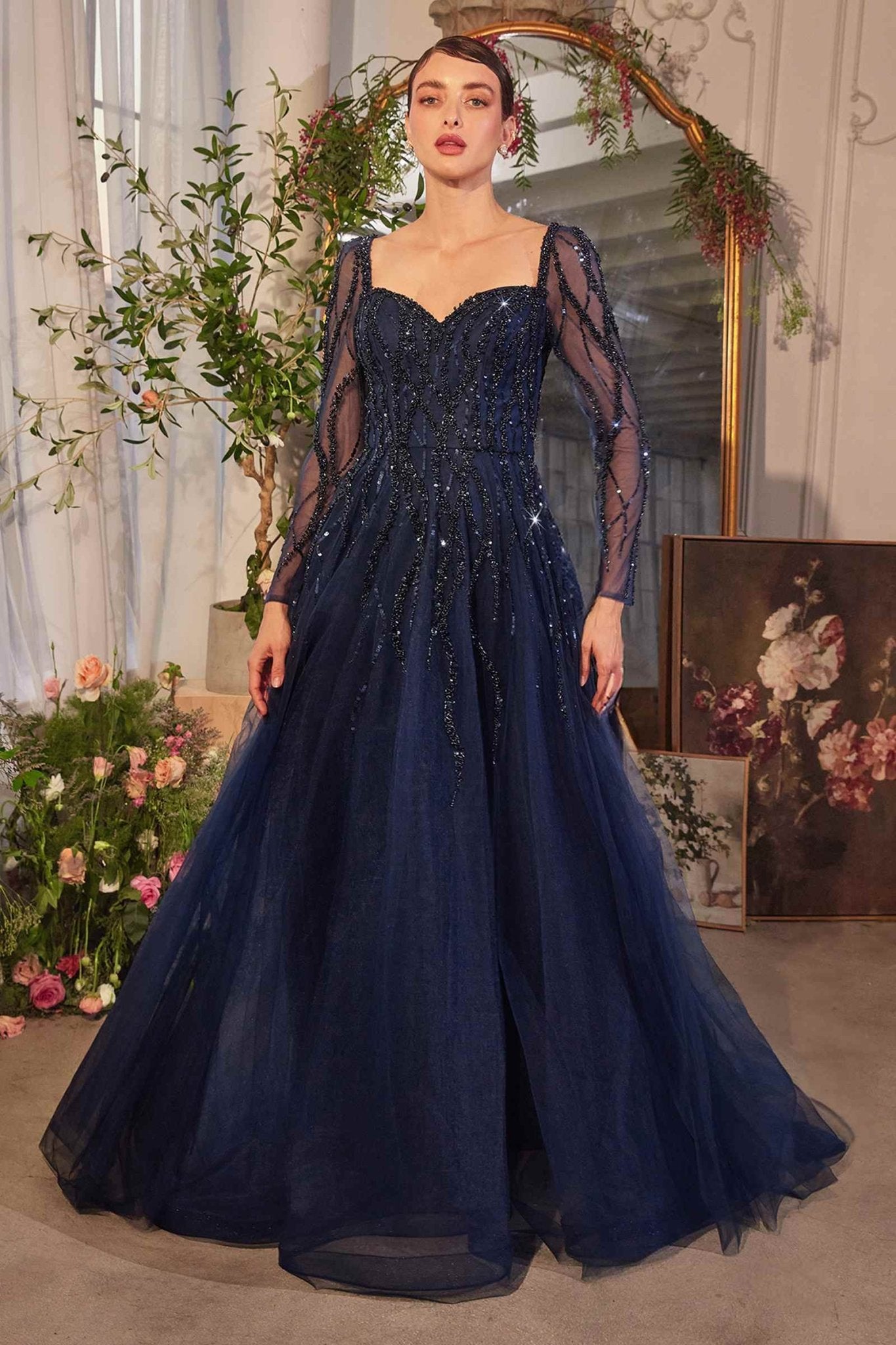 Andrea & Leo A1367 Dress Sequin Embellished Long Sleeve A-Line Gown - Luzilly Bridal & Apparel