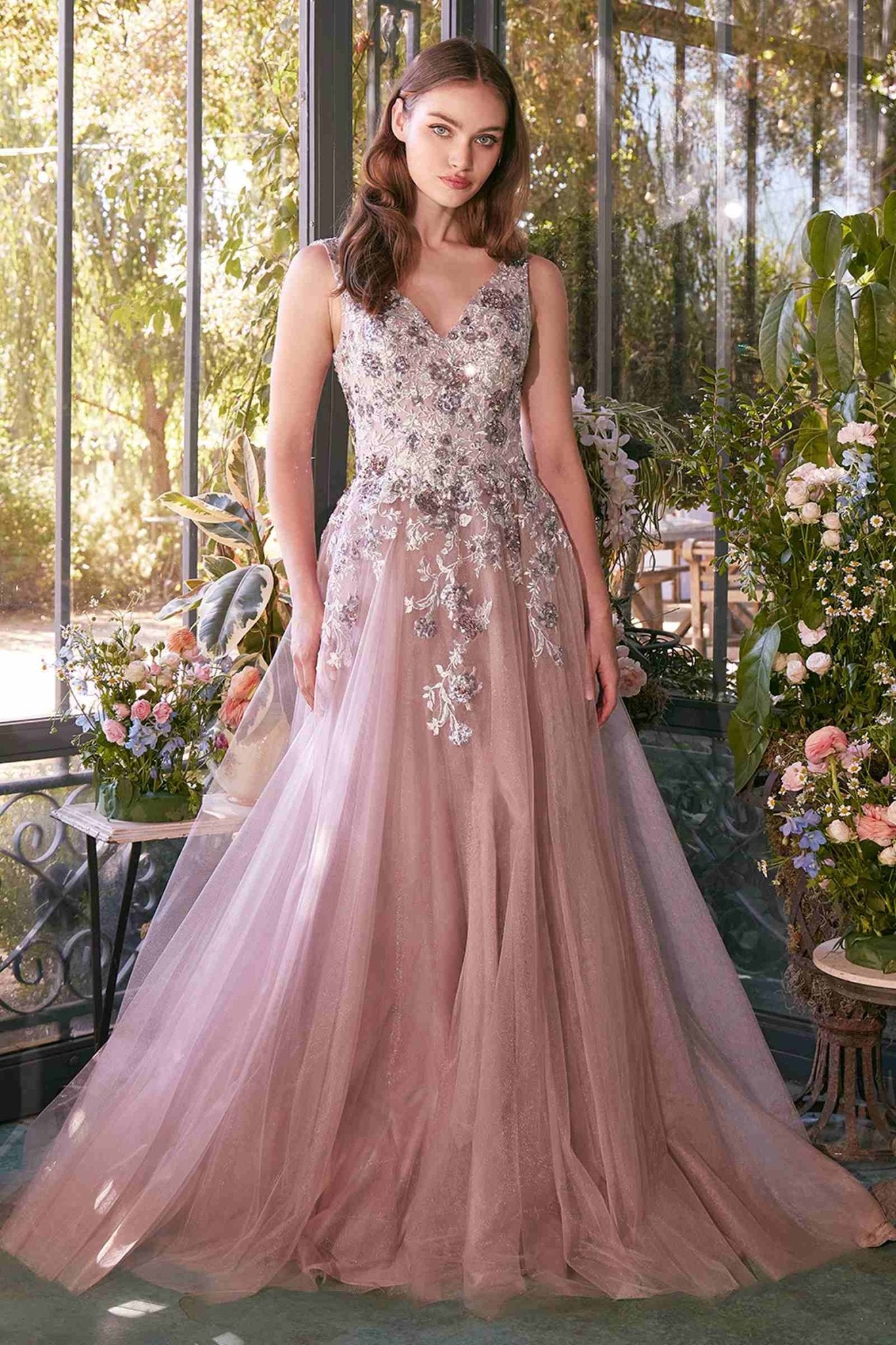 Andrea & Leo A1401 Dress Sequin Bouquet V-Neck Gown - Luzilly Bridal & Apparel