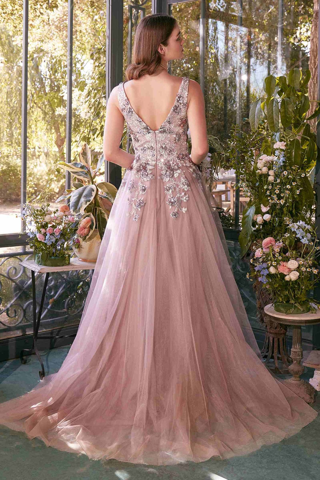 Andrea & Leo A1401 Dress Sequin Bouquet V-Neck Gown - Luzilly Bridal & Apparel