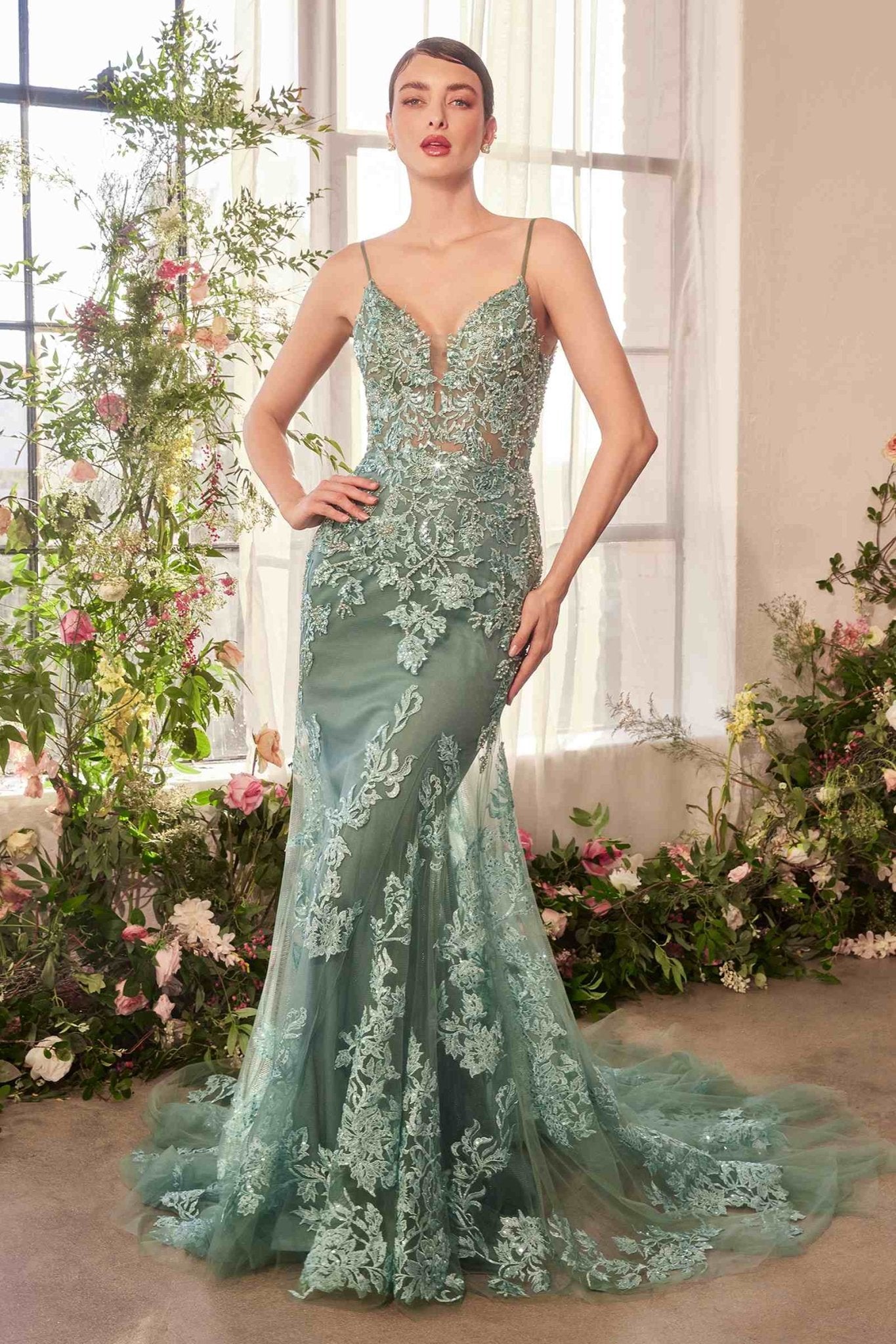 Andrea & Leo A1421 Dress Foliage Beaded Lace Mermaid Gown - Luzilly Bridal & Apparel