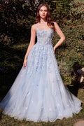 Andrea & Leo A1437 Dress Light Blue Leaf Motif Appliqued A-Line Gown - Luzilly Bridal & Apparel