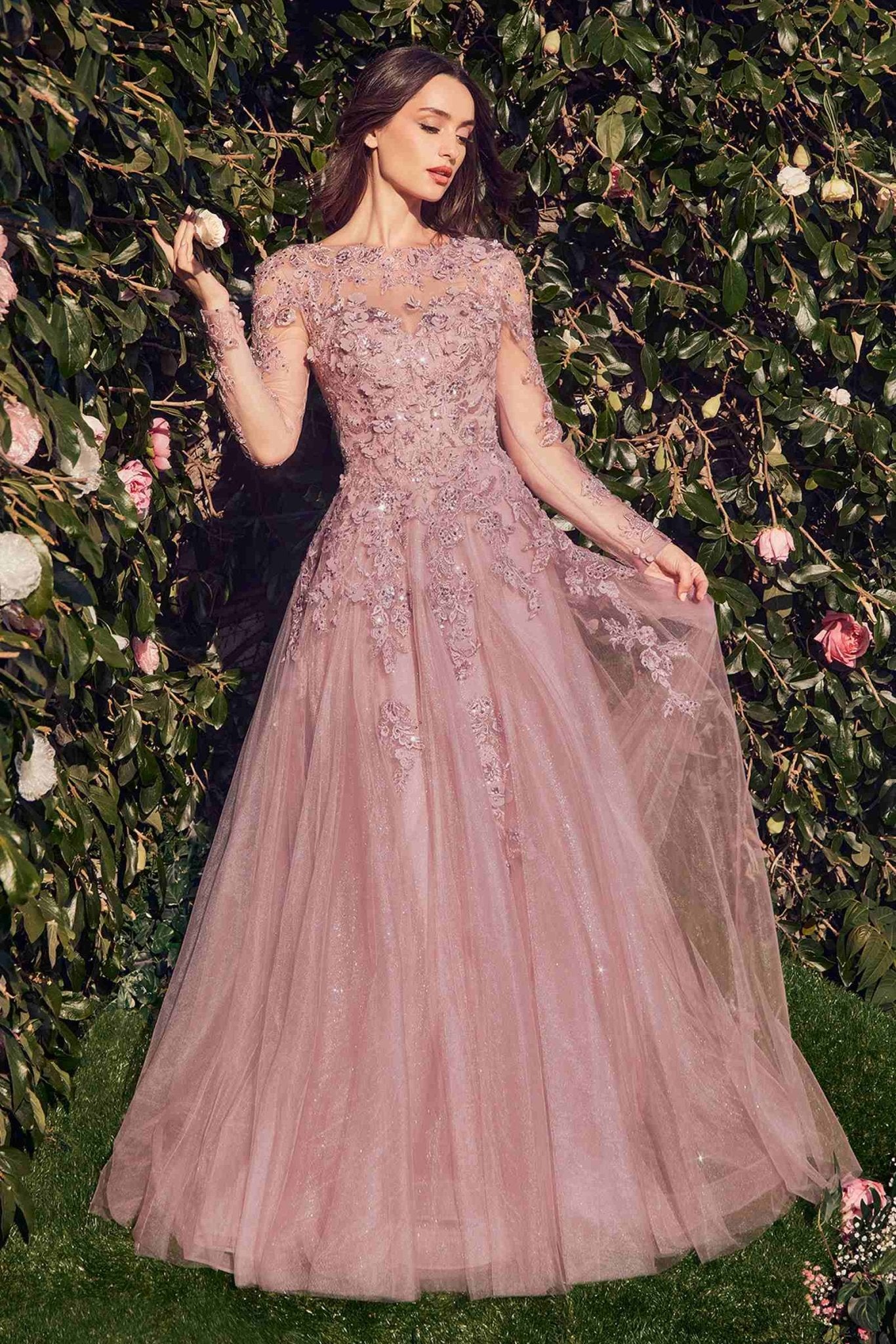 Andrea & Leo MA108 Dress Lace Layered Tulle Long Sleeve Gown - Luzilly Bridal & Apparel