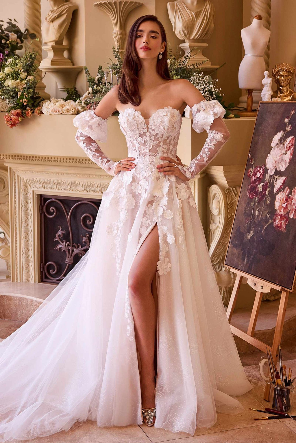 Andrea & Leo WL017 Dress Floral Applique Adorned Strapless Wedding Gown - Luzilly Bridal & Apparel