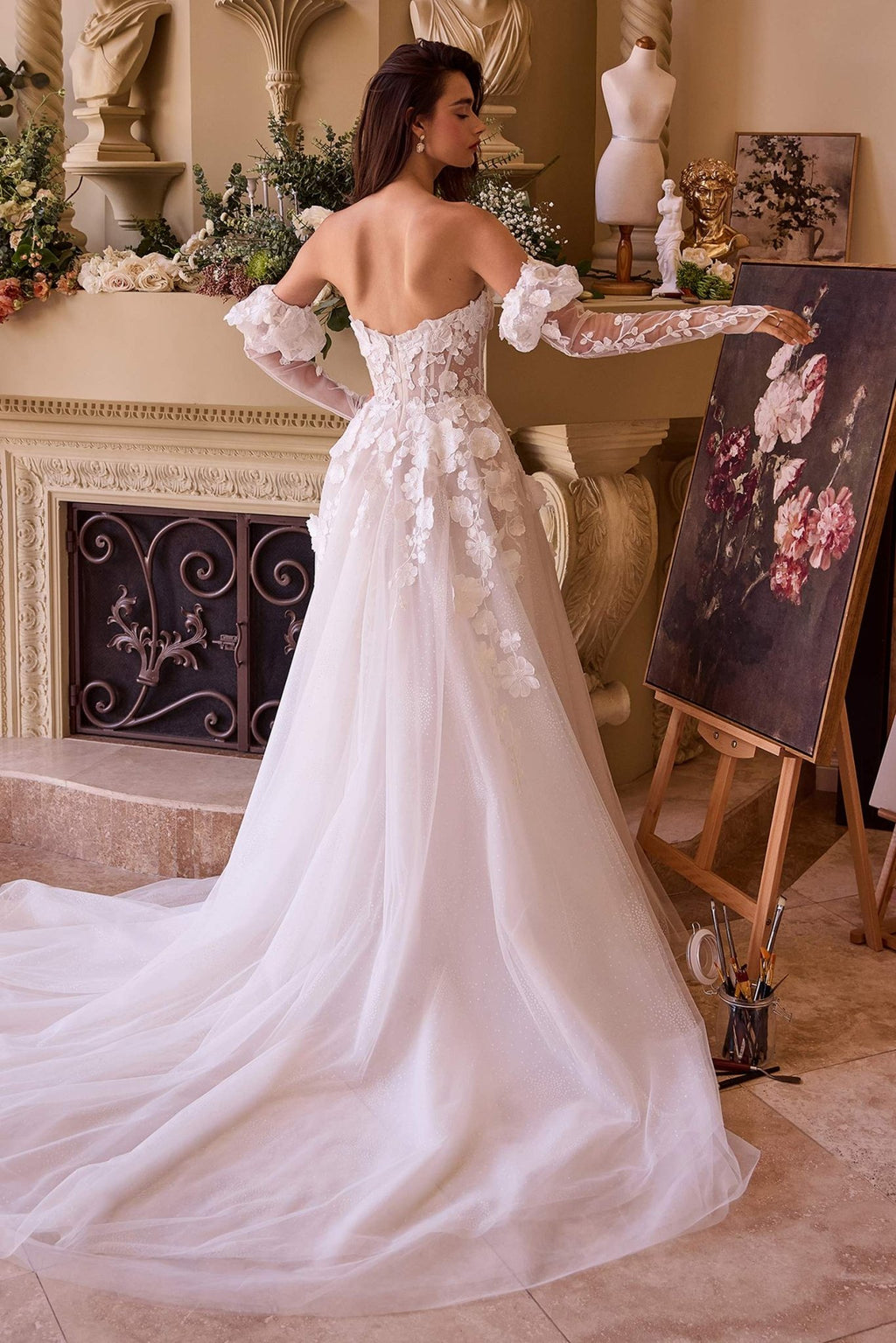 Andrea & Leo WL017 Dress Floral Applique Adorned Strapless Wedding Gown - Luzilly Bridal & Apparel