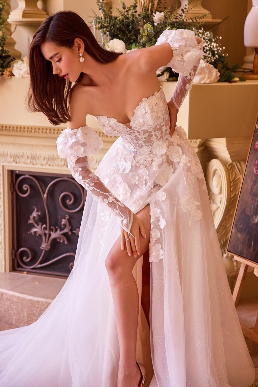 Andrea & Leo WL017 Dress Floral Applique Adorned Strapless Wedding Gown - Luzilly Bridal & Apparel
