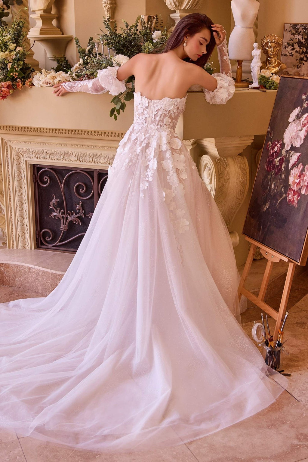 Andrea & Leo WL017 Dress Floral Applique Adorned Strapless Wedding Gown - Luzilly Bridal & Apparel