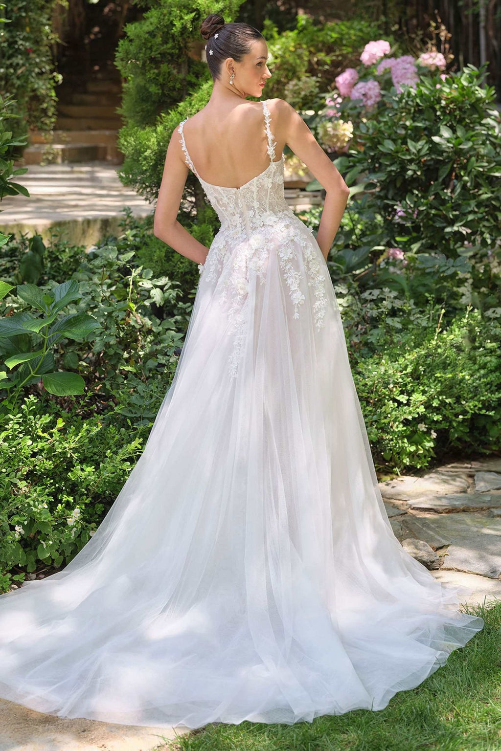 Andrea & Leo WL063 A-Line Wedding Gown Plunging Neckline Floral Straps - Luzilly Bridal & Apparel