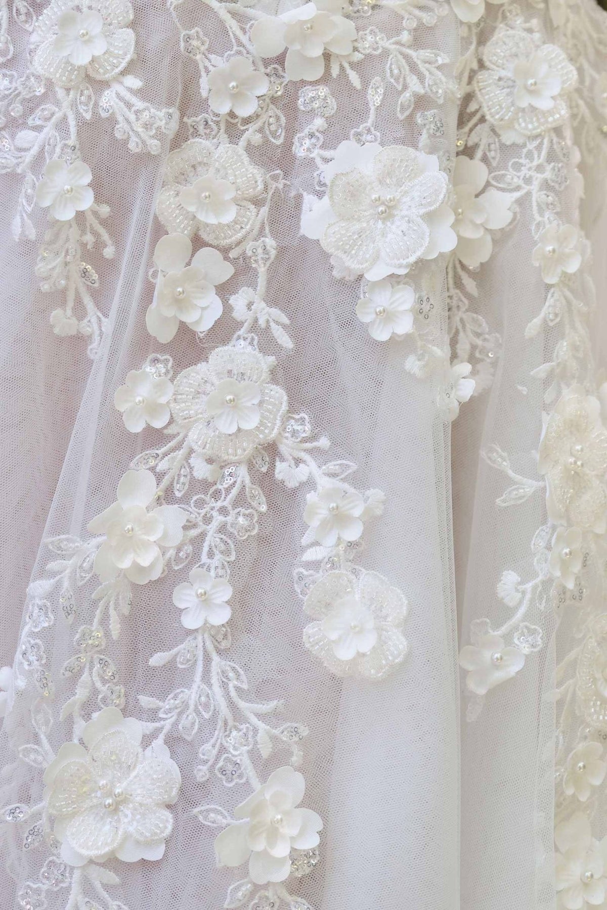 Andrea & Leo WL063 A-Line Wedding Gown Plunging Neckline Floral Straps - Luzilly Bridal & Apparel