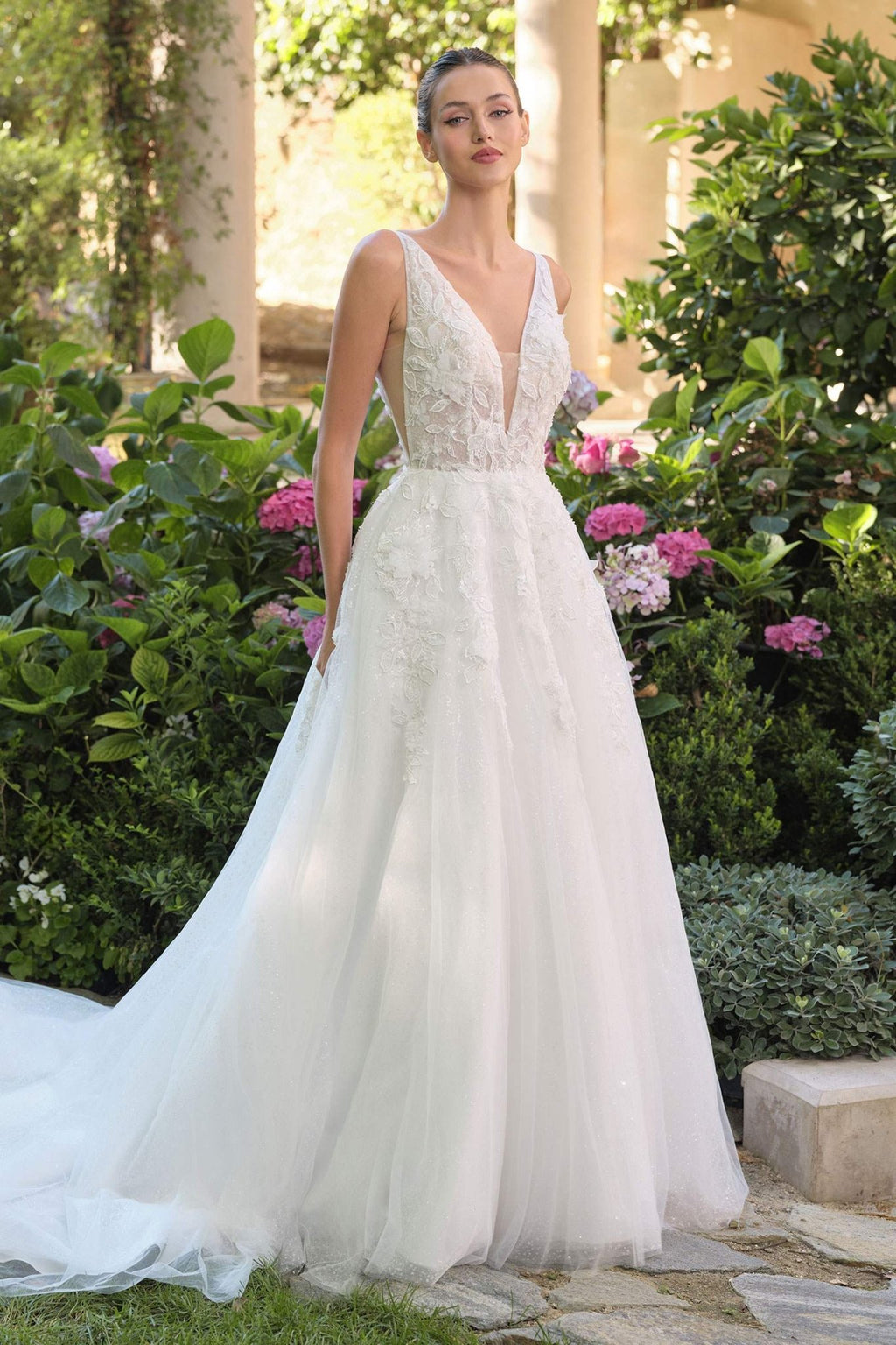 Andrea & Leo WL064 Deep V-Neckline A-Line Wedding Ball Gown - Luzilly Bridal & Apparel