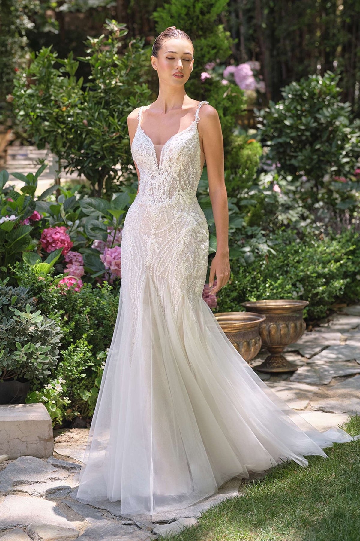 Andrea & Leo WL066 Fit and Flare Deep Illusion Wedding Gown - Luzilly Bridal & Apparel