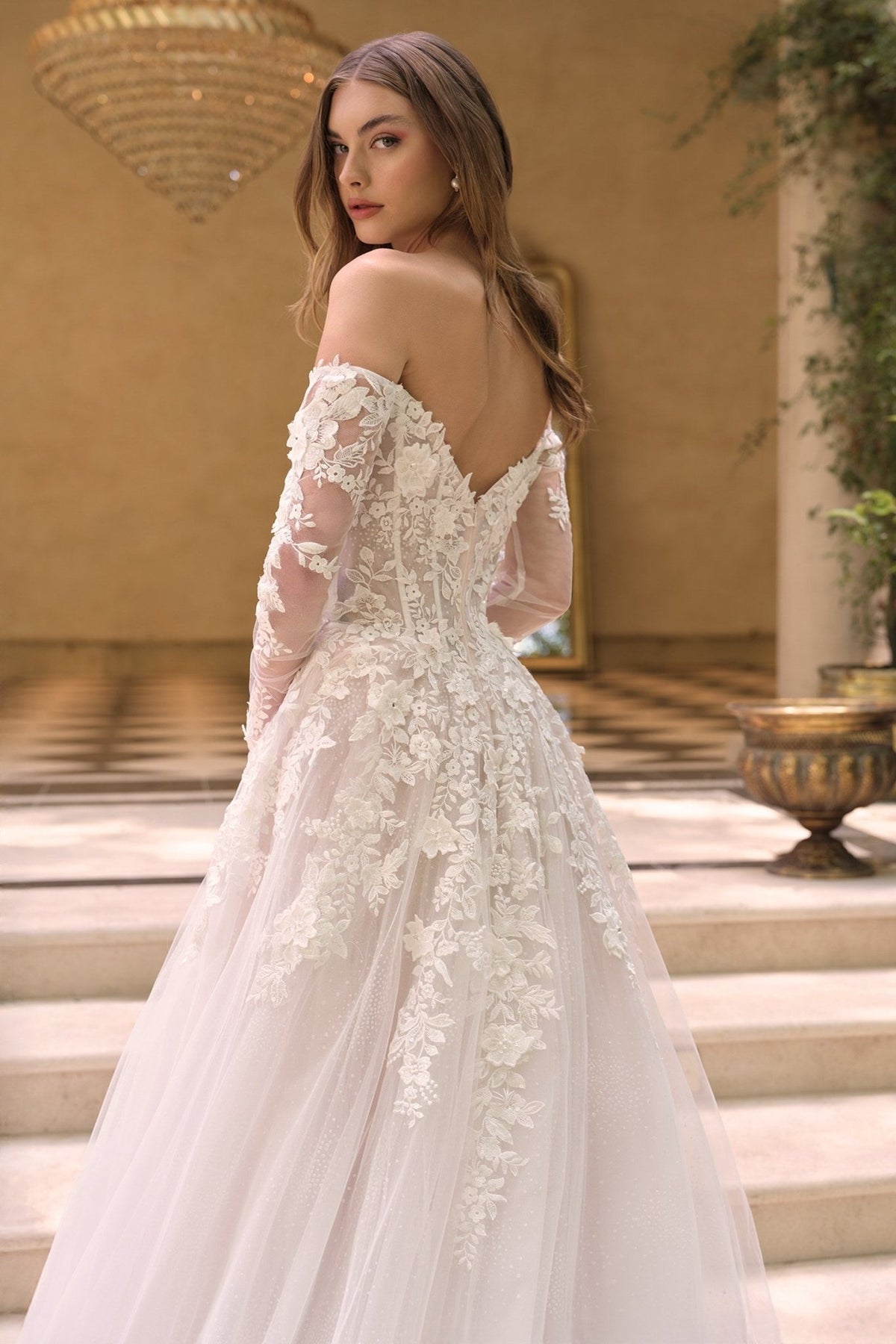 Andrea & Leo WL067 Off the Shoulder Sheer Illusion Sleeves Wedding Ball Gown - Luzilly Bridal & Apparel