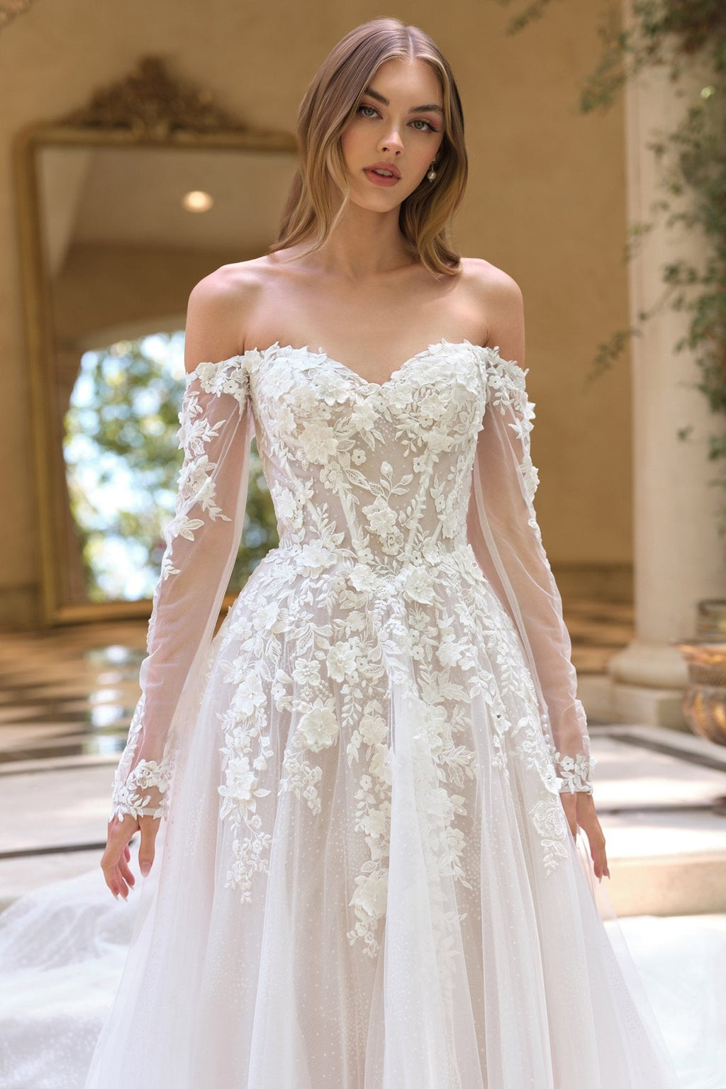 Andrea & Leo WL067 Off the Shoulder Sheer Illusion Sleeves Wedding Ball Gown - Luzilly Bridal & Apparel