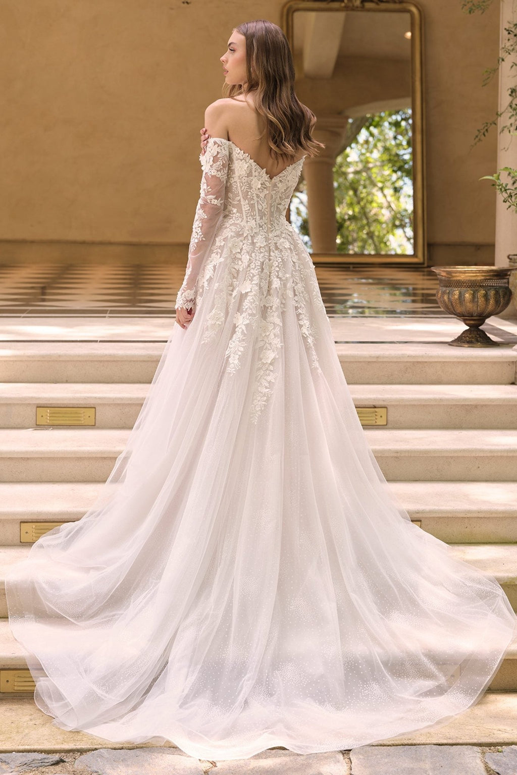 Andrea & Leo WL067 Off the Shoulder Sheer Illusion Sleeves Wedding Ball Gown - Luzilly Bridal & Apparel