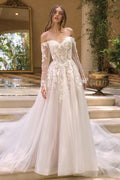Andrea & Leo WL067 Off the Shoulder Sheer Illusion Sleeves Wedding Ball Gown - Luzilly Bridal & Apparel