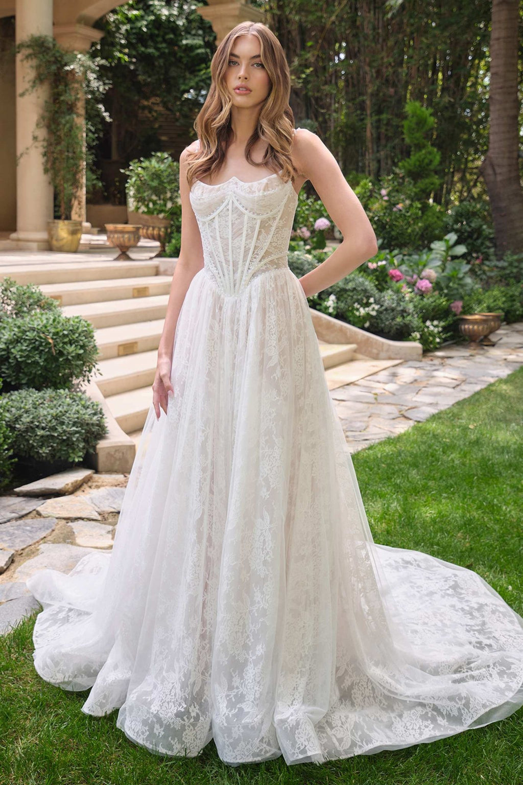 Andrea & Leo WL069 Off White/Nude A-Line Scoop Neckline Lace Wedding Dress - Luzilly Bridal & Apparel
