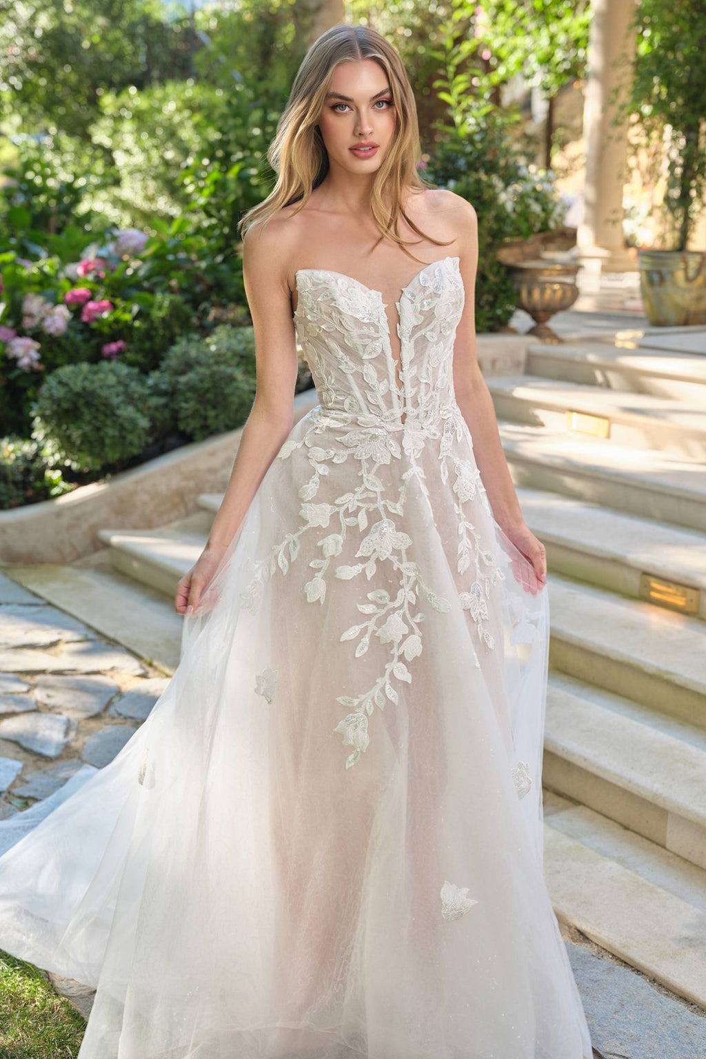 Andrea & Leo WL070 A-Line Strapless Illusion Plunge Neck Wedding Dress - Luzilly Bridal & Apparel