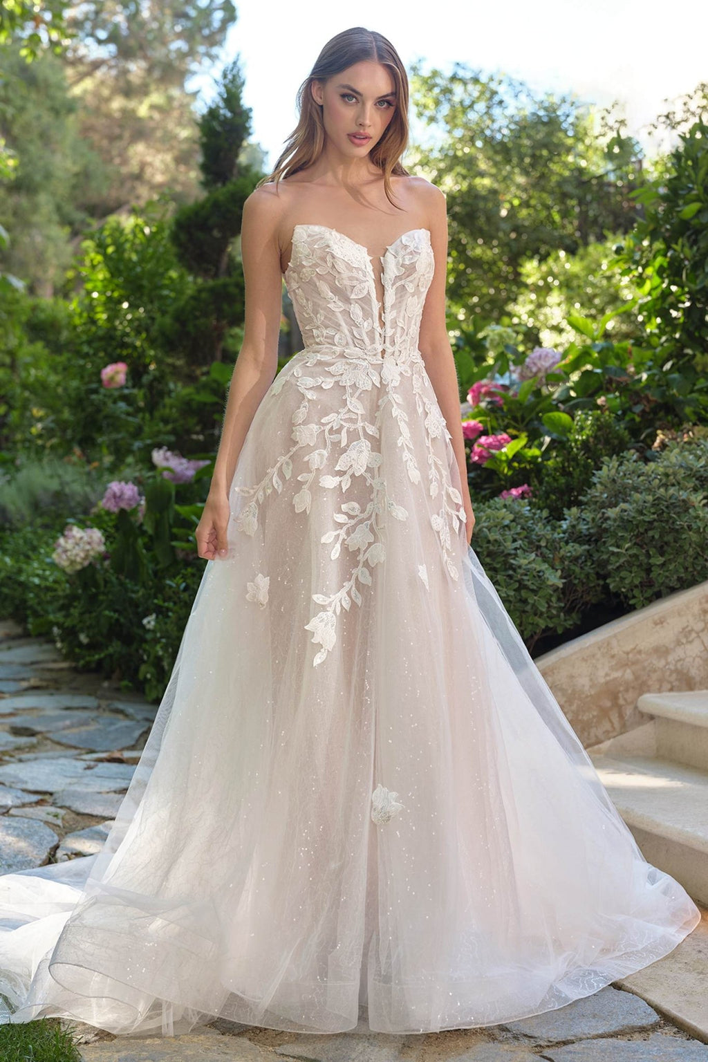 Andrea & Leo WL070 A-Line Strapless Illusion Plunge Neck Wedding Dress - Luzilly Bridal & Apparel