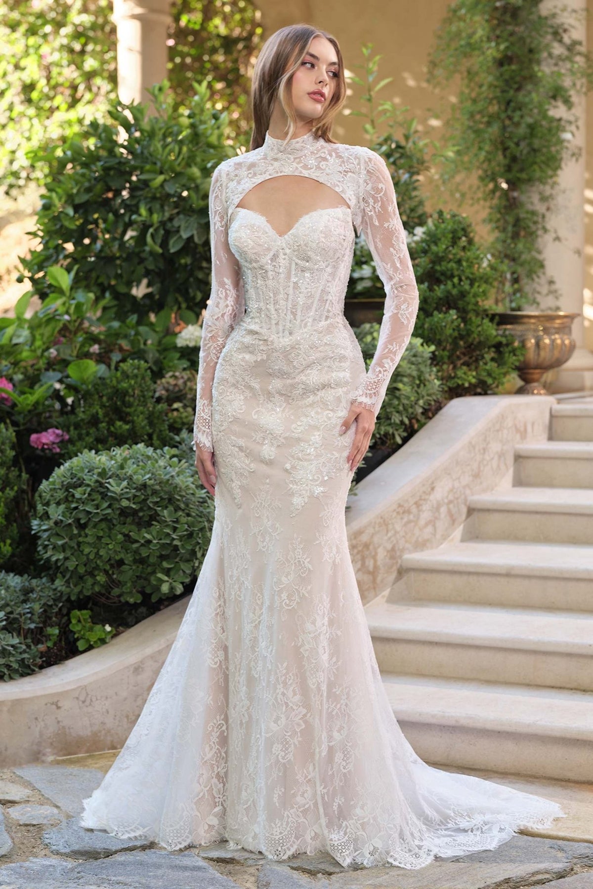 Andrea & Leo WL071 Fit and Flare Lace Overlay Wedding Dress with Bolero Jacket - Luzilly Bridal & Apparel
