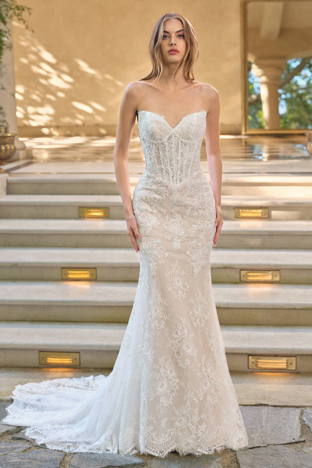 Andrea & Leo WL071 Fit and Flare Lace Overlay Wedding Dress with Bolero Jacket - Luzilly Bridal & Apparel