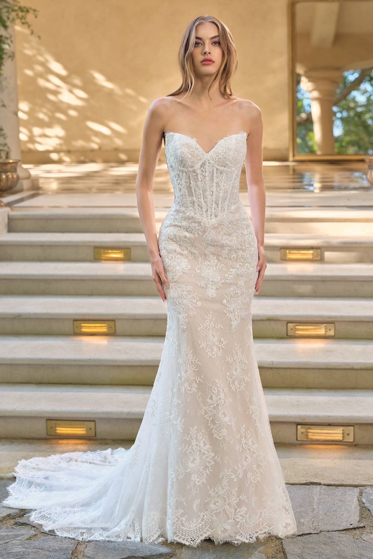 Andrea & Leo WL071 Fit and Flare Lace Overlay Wedding Dress with Bolero Jacket - Luzilly Bridal & Apparel