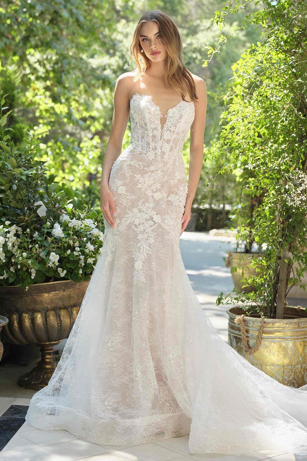 Andrea & Leo WL072 Fit and Flare Strapless Plunging Neck Wedding Dress - Luzilly Bridal & Apparel