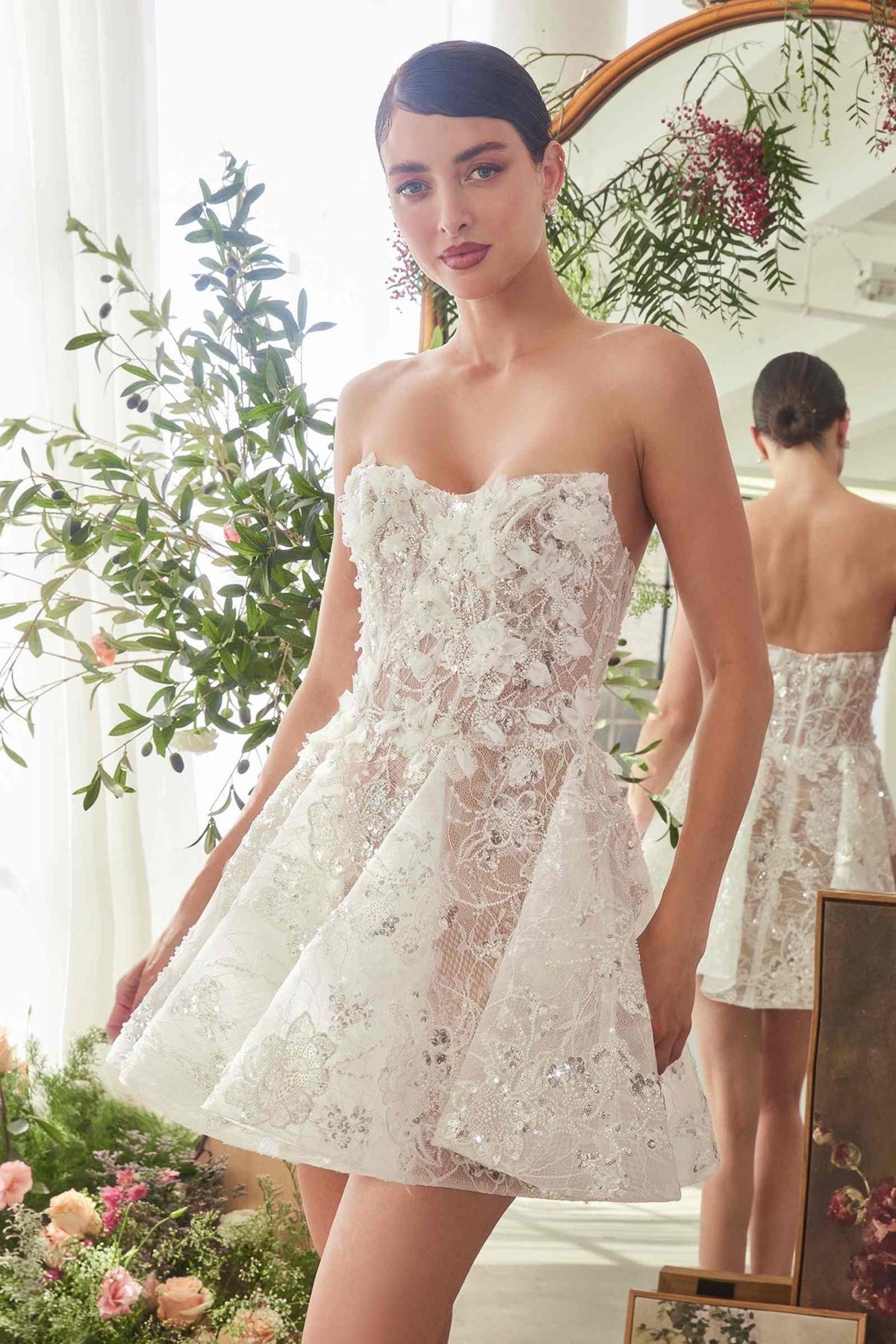 Andrea & Leo WL082 Bridal Mini A-Line Dress With Floral Applique - Luzilly Bridal & Apparel