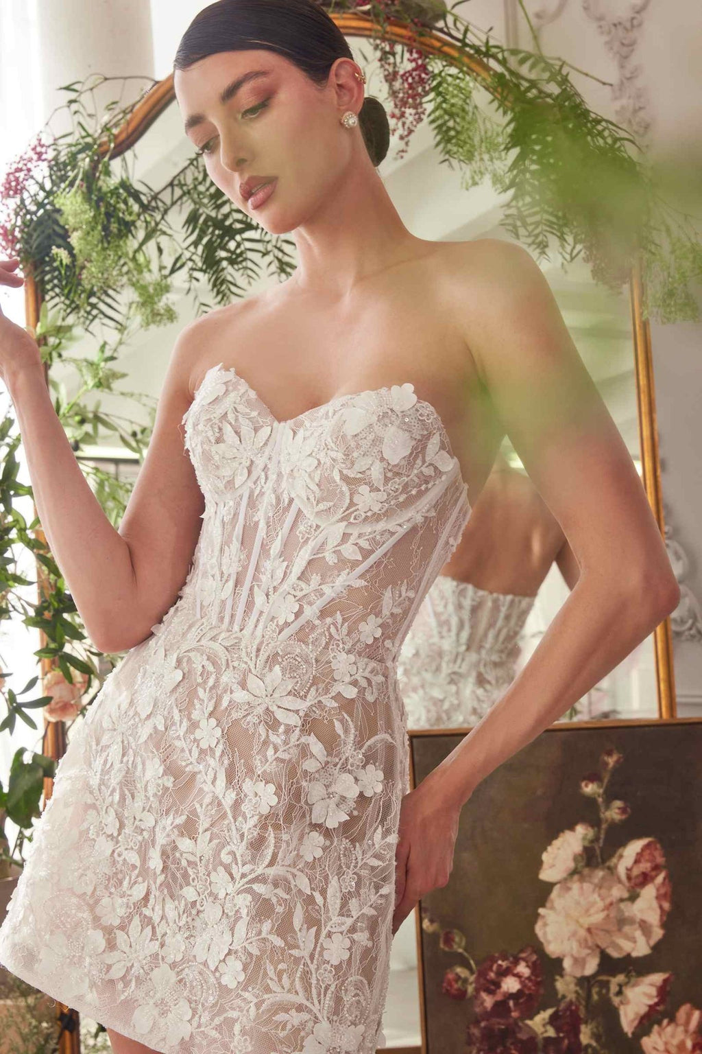 Andrea & Leo WL084 Strapless Short Lace Wedding Dress - Luzilly Bridal & Apparel