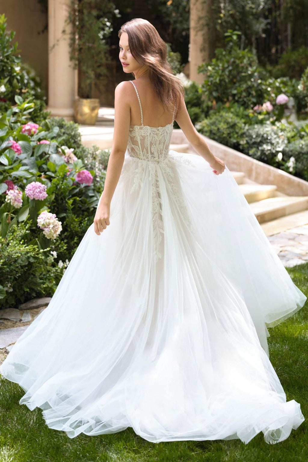 Andrea & Leo WL087 Lace Applique Spaghetti Strap A-Line Wedding Gown - Luzilly Bridal & Apparel