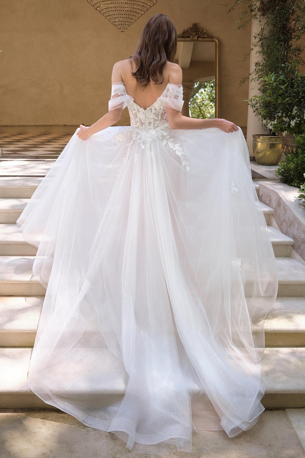 Andrea & Leo WL089 Off Shoulder Floral Lace Applique A-Line Wedding Gown - Luzilly Bridal & Apparel