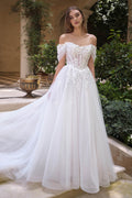 Andrea & Leo WL089 Off Shoulder Floral Lace Applique A-Line Wedding Gown - Luzilly Bridal & Apparel