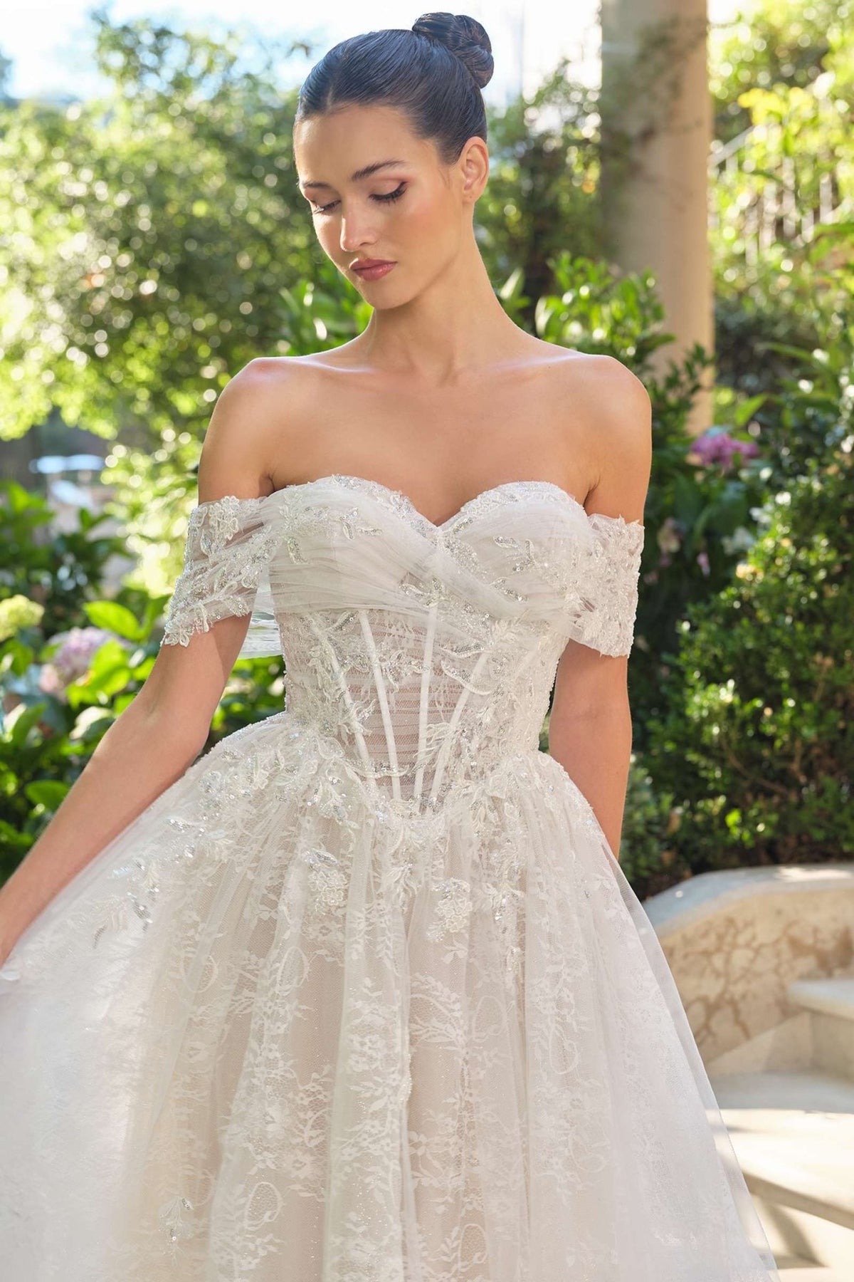 Andrea & Leo WL090 Embroidered Lace Tulle Off Shoulder Wedding Ball Gown - Luzilly Bridal & Apparel
