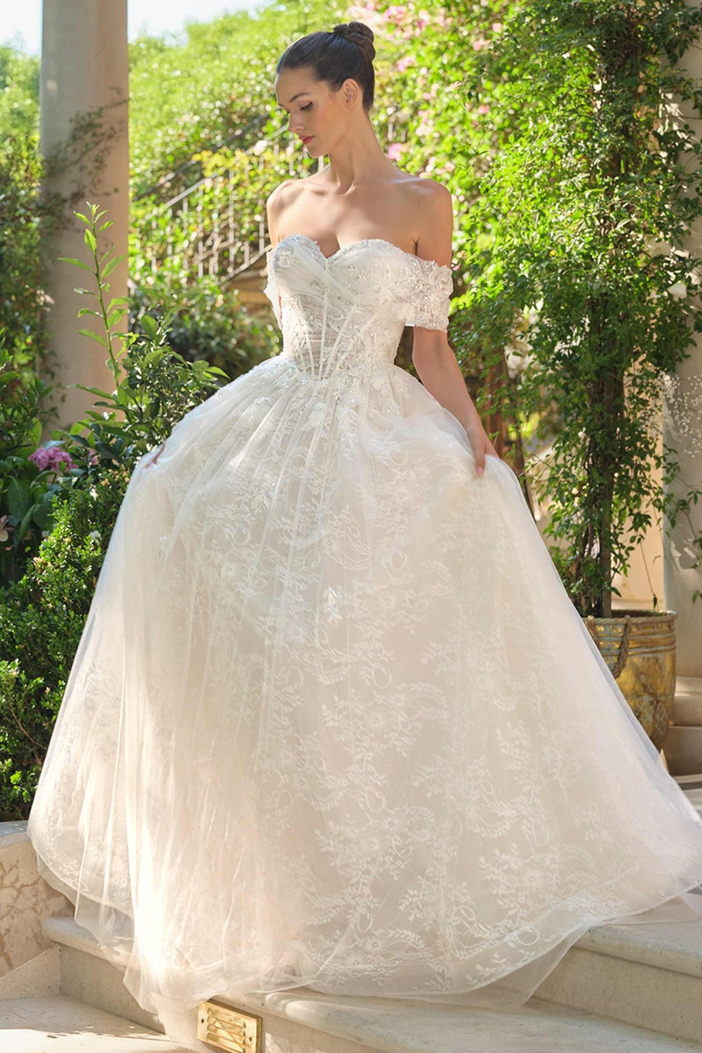 Andrea & Leo WL090 Embroidered Lace Tulle Off Shoulder Wedding Ball Gown - Luzilly Bridal & Apparel