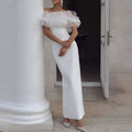 Ankle Length Off-Shoulder Sheath Wedding Dress - Luzilly Bridal & Apparel